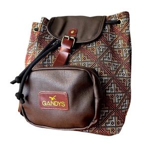 NWT Gandy's Brown Woven Boho Canvas Mini Backpack Knapsack Travel Bag Eco Rare